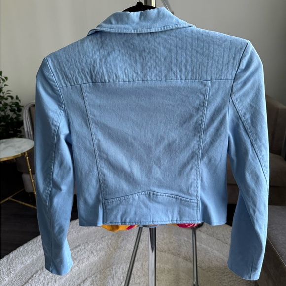 Color Me Courtney Dennis Blue Canvas Crop Biker Moto Jacket Size 2 - Picture 6 of 13